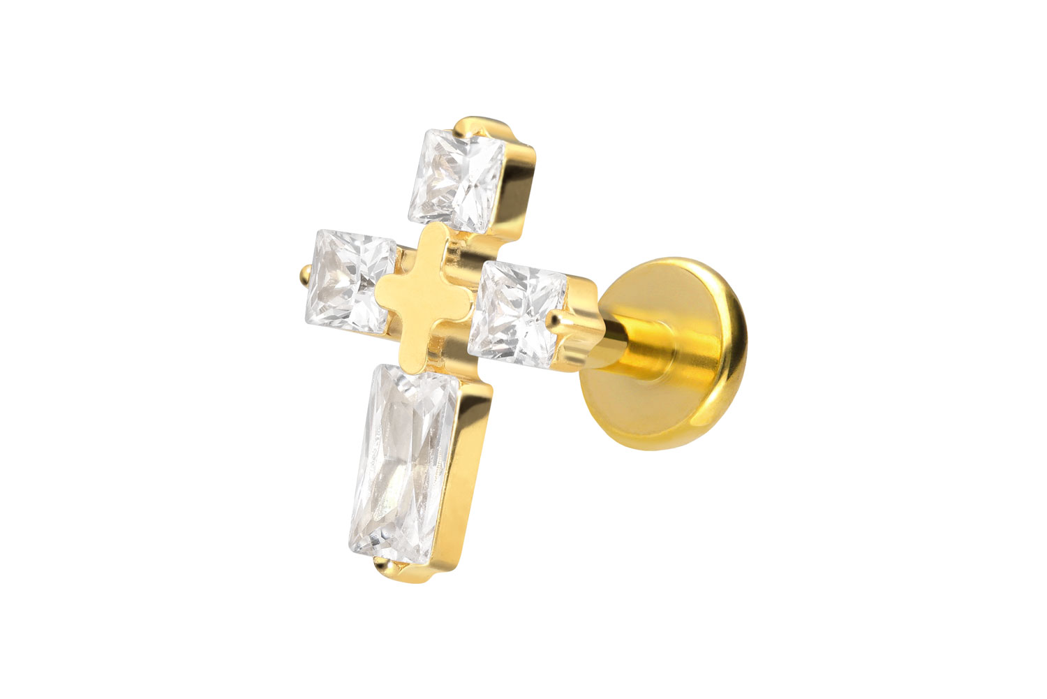 Titan Labret Piercing mit Push Fit KRISTALLKREUZ